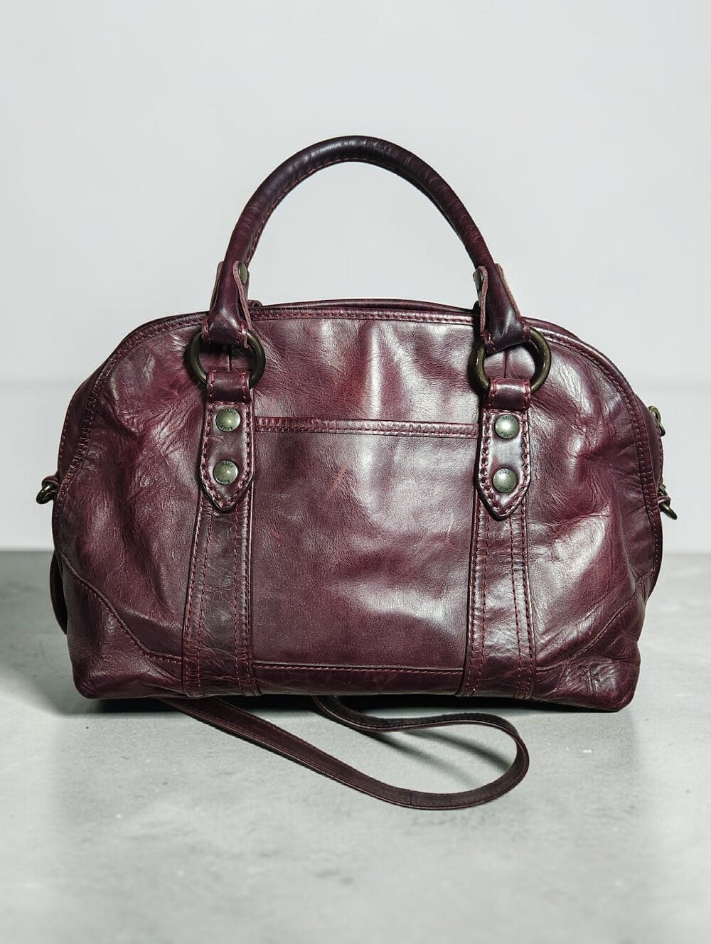 Frye Melissa Satchel Bag Leather Crossbody Shoulder Wine Burgundy